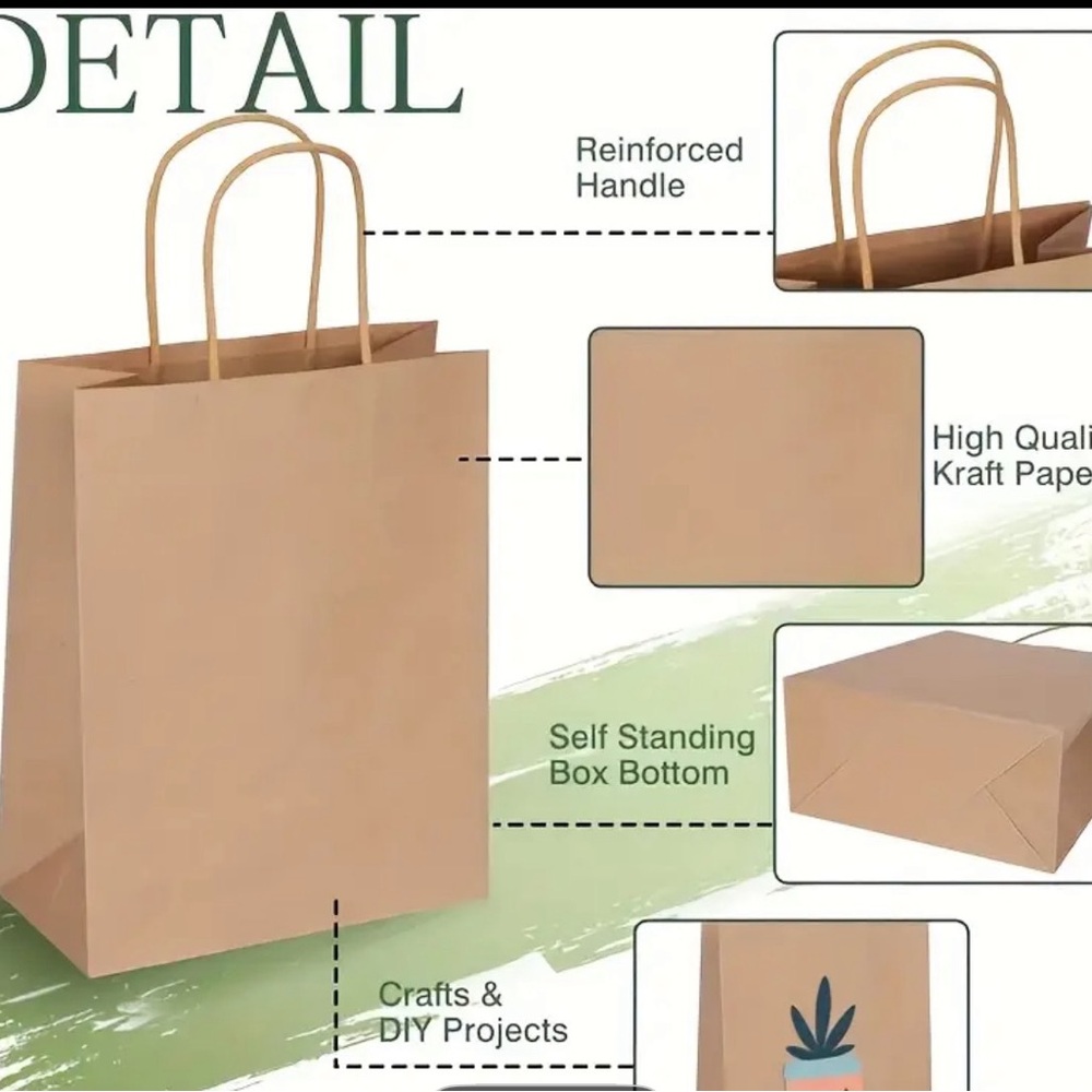 Brown Kraft Paper Bag with Reinforced Handle, 25, 8inches tall.